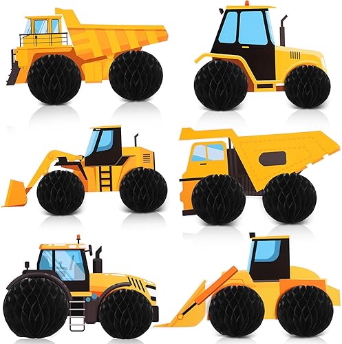 Shappy 6 piezas de suministros de construcción para fiestas de cumpleaños, centros de mesa de construcción de panal de abeja, decoración de