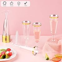 Vista 4 de Ruisita Paquete de 120 copas de champán de plástico de 5 onzas, copas de champán de plástico desechables para fiestas, copas de brindis Dorado