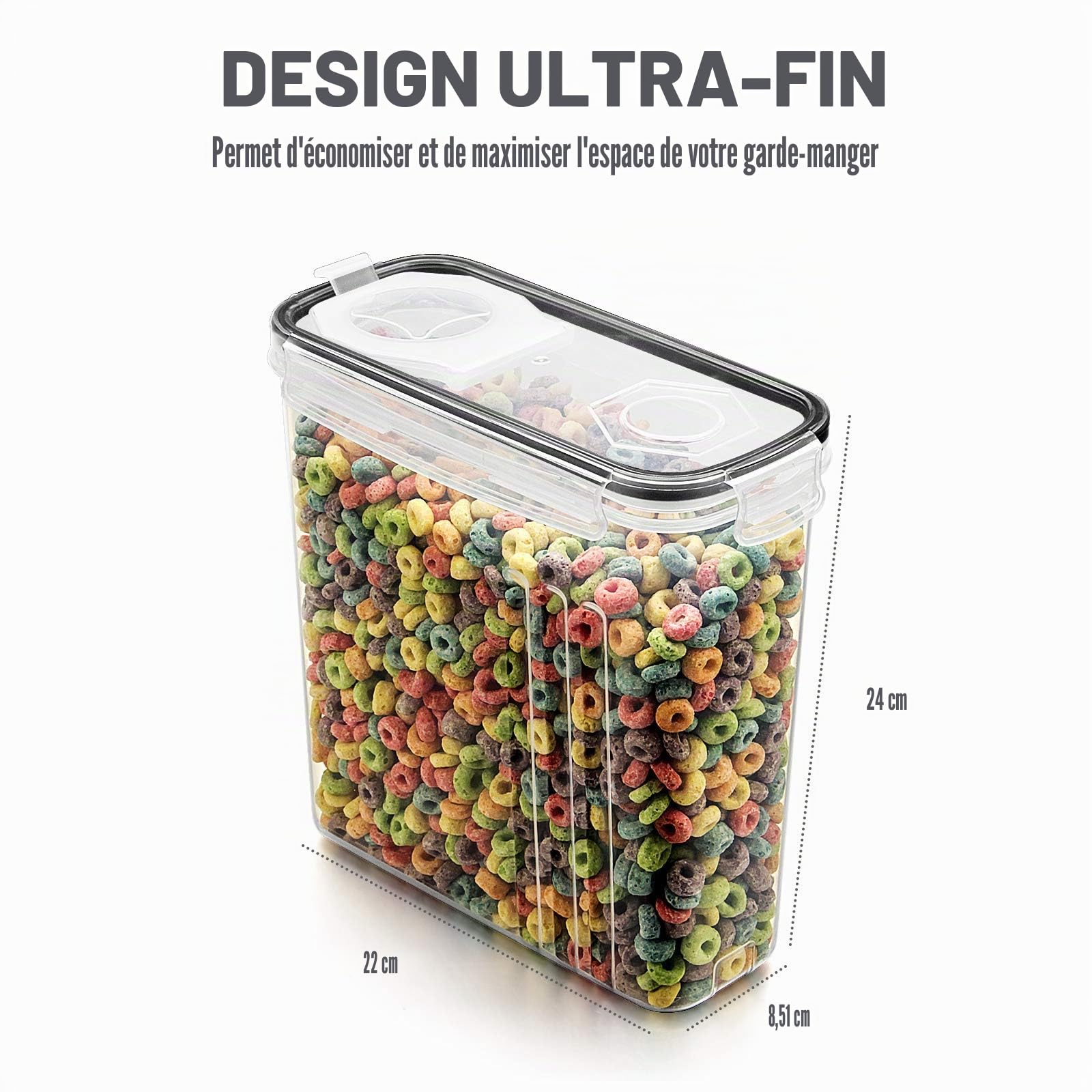 Wildone – Ensemble de 6 récipients hermétiques avec contenance de 4 L et couvercle anti-fuites noir pour céréales et aliments secs (sucre, farine, etc.)