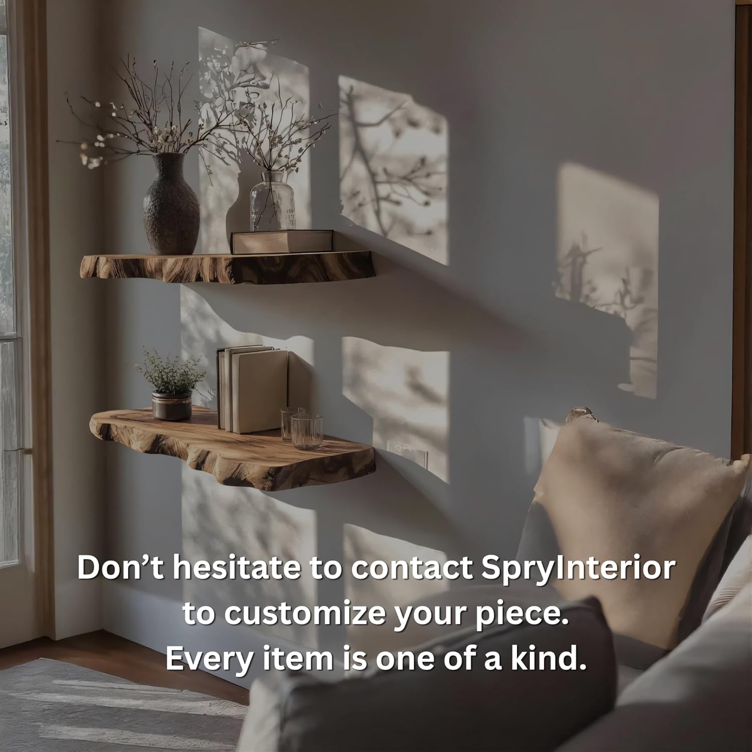 Live Edge Floating Shelves - Solid Monkey Pod Wood, Heavy Duty Hidden Brackets, Handcrafted Farmhouse Style Decor for Bathroom & Living Room (Walnut, 28 inch, 1)