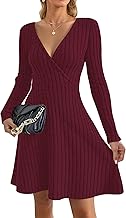 AUSELILY Women's Chic and Elegant Long Sleeve V-Neck Sweater Dresses A-Line Autumn and Winter Evening Dress for Party Christmas Wedding