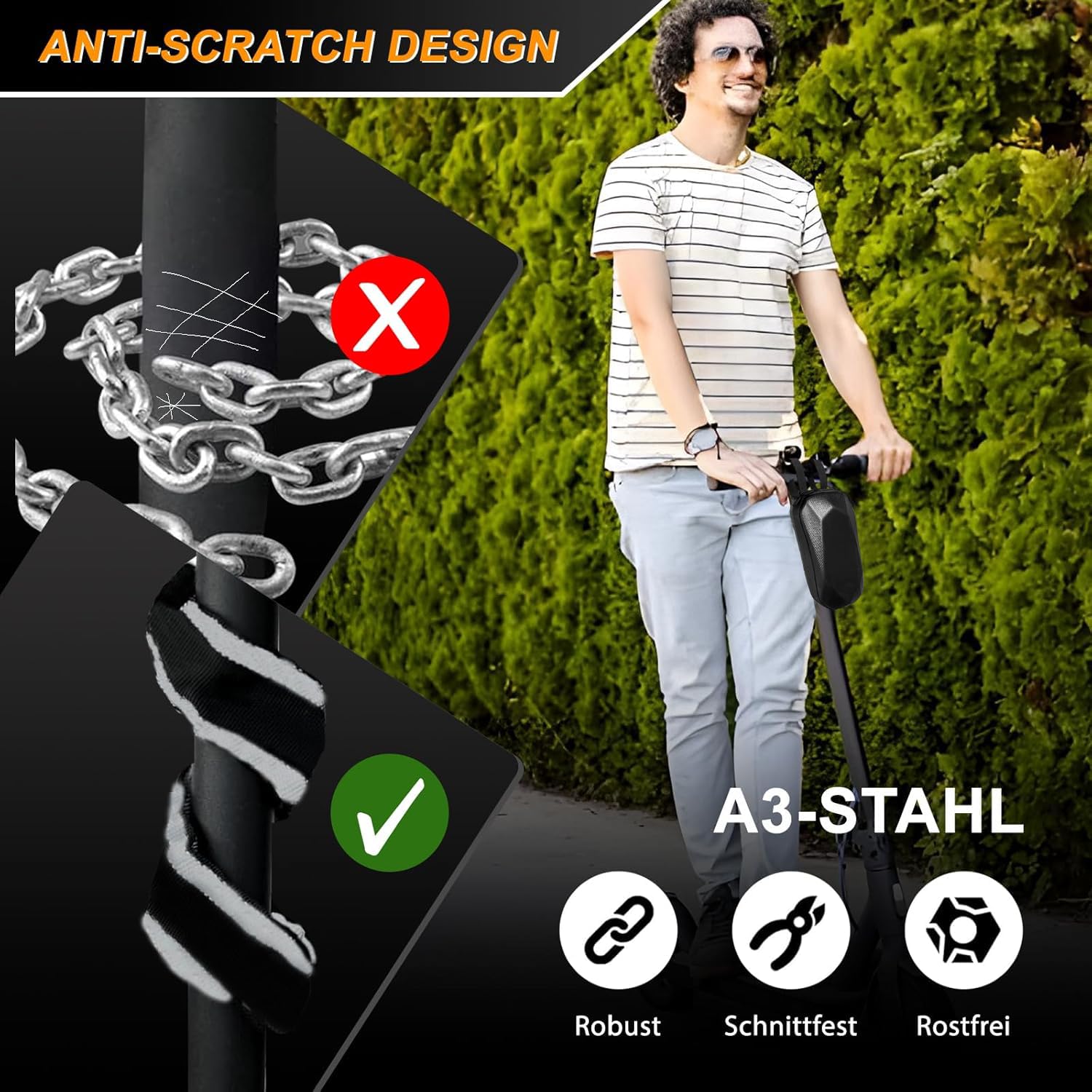E Scooter Schloss 8mm - Handschellenschloss E Scooter mit Tasche