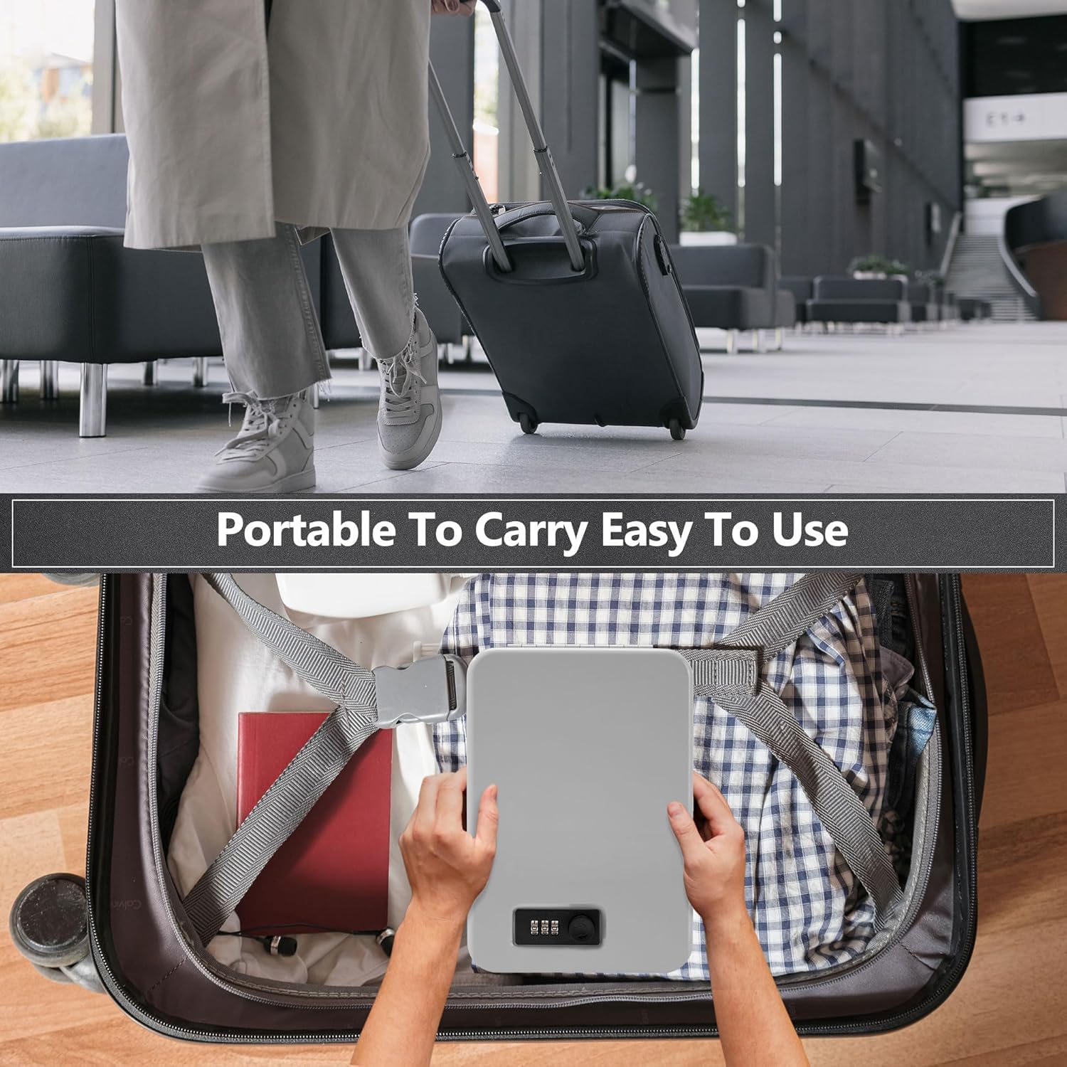 Car Gun Safe, Portable Travel Pistol Safe, Handgun Lock Box with Carbon Steel Construction, Travel Gun Case for Nightstand Bedside