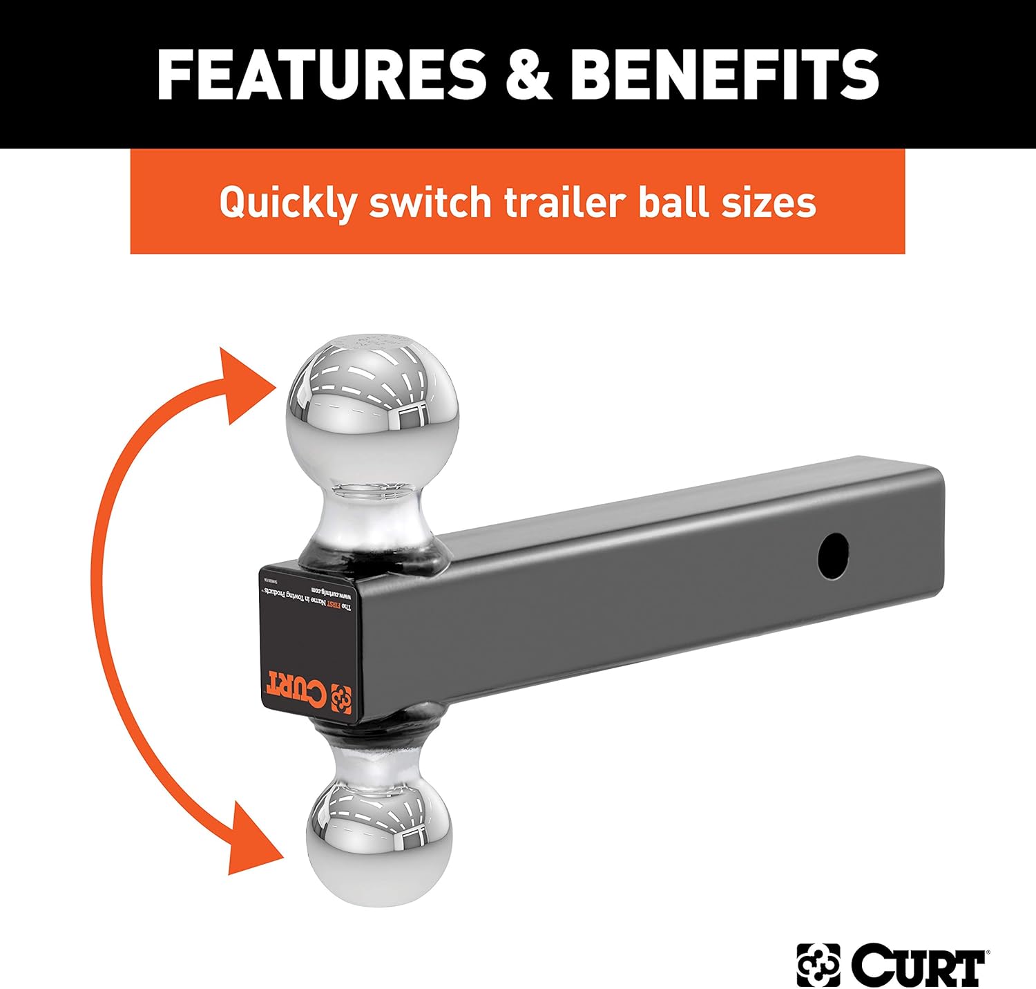 CURT 45665 Multi Ball Mount with Chrome Balls fits 2" or 2-5/16" Couplers | Mounts on Trailer Hitches with a 2" x 2" Receiver Tube Opening | Allows for Quick Changes Between Ball Sizes