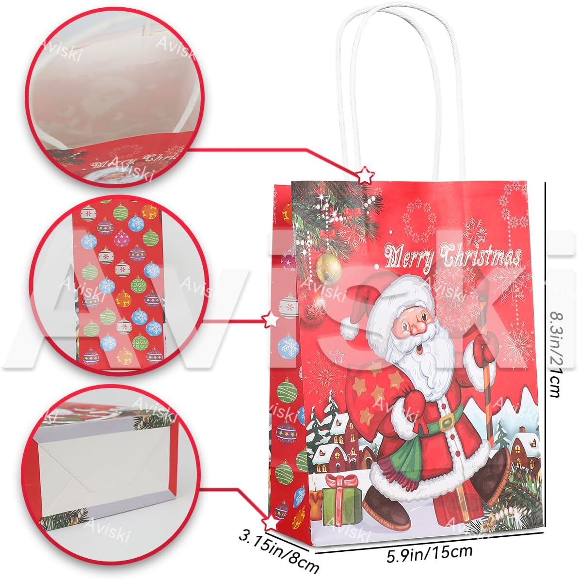 Condition photo showing New/Like New for Aviski 24PCS Christmas Assorted Styles Bags Kraft Paper Goodie Bags with Handles, Cute Prints for Xmas Gift Wrapping Party Supplies Colorful - 24pcs