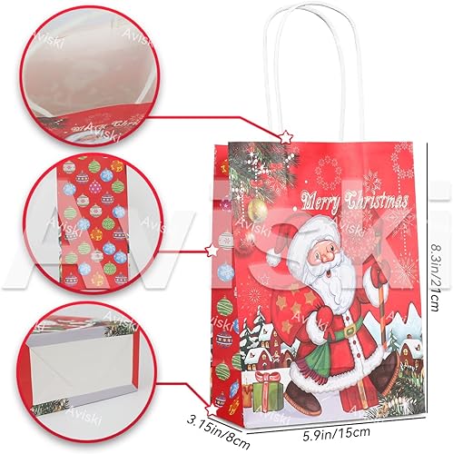 Miniatura 3 de Aviski 12 bolsas de regalo de Navidad, 6 estilos surtidos, bolsas de papel kraft de Navidad con asas, bolsas de regalos de Navidad con bonitos
