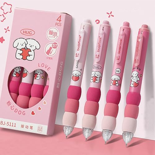 Miniatura 3 de MOZXIRZ 4 bolígrafos de gel estéticos retráctiles, de dibujos animados, de agarre suave, bolígrafo de tinta negra kawaii, suministros para niñas,