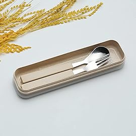 VANRA 2-Piece Children Flatware Set 18/10 Stainless Steel Child Tableware Set Silver Cutlery Set Silverware Dinner Utensils Spoon Fork Set with Travel Case for Kids Toddlers (Chrome Finished) (Cream)