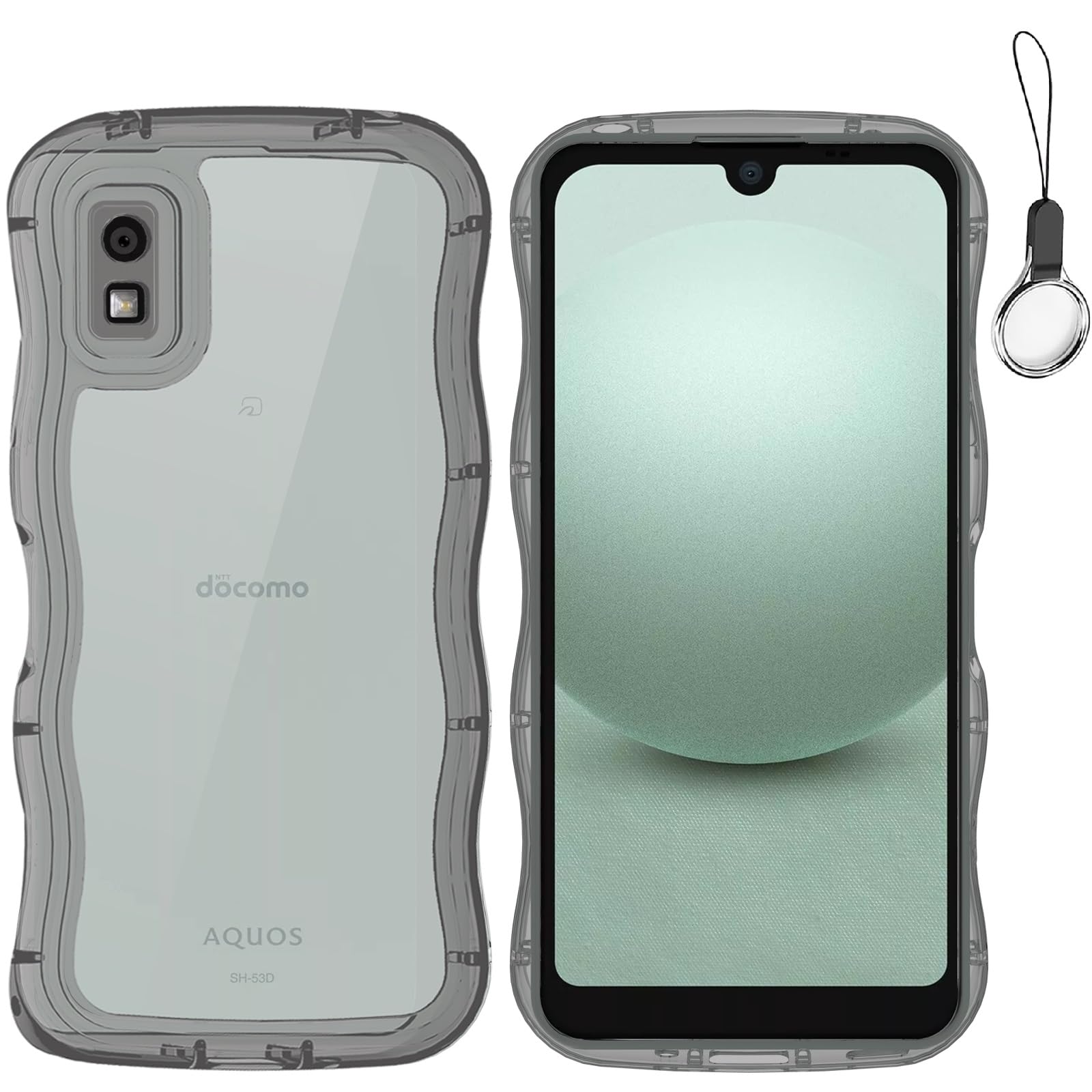 HILEGENER for AQUOS Wish 3 かわいい ケース うねうね レンズ保護 耐衝撃 アクオス ウィッシュ3 SH-53D 用滑り止め スマホケースウェーブ デザイン 手にフィット スマホカバー 韓国 可愛い TPUカバー 波状エッジ ソフトシェル ケース 人気 落下防止 ストラップホール付き(Wish3-ブラック)