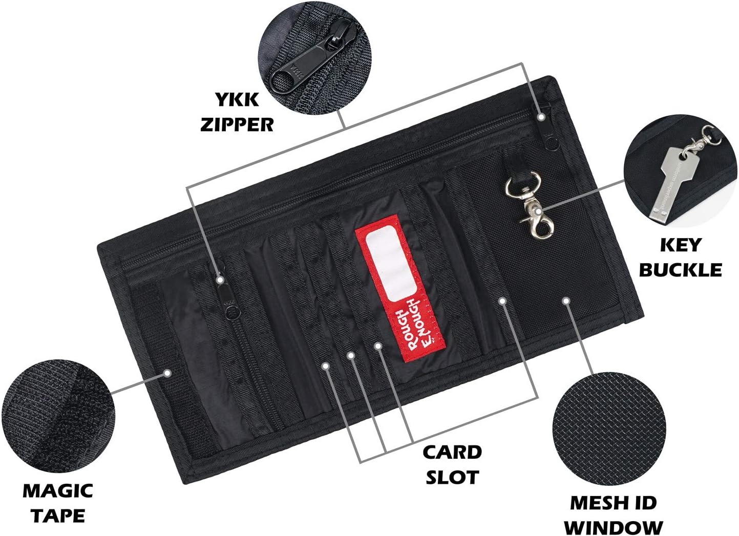 Rough Enough RFID Wallet for Kids Boys Teens with Lanyard, Black Soft Nylon image 3