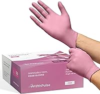 Vista 9 de FifthPulse - Guantes desechables de vinilo color rosa, sin polvo y sin látex, guantes para examen médico
