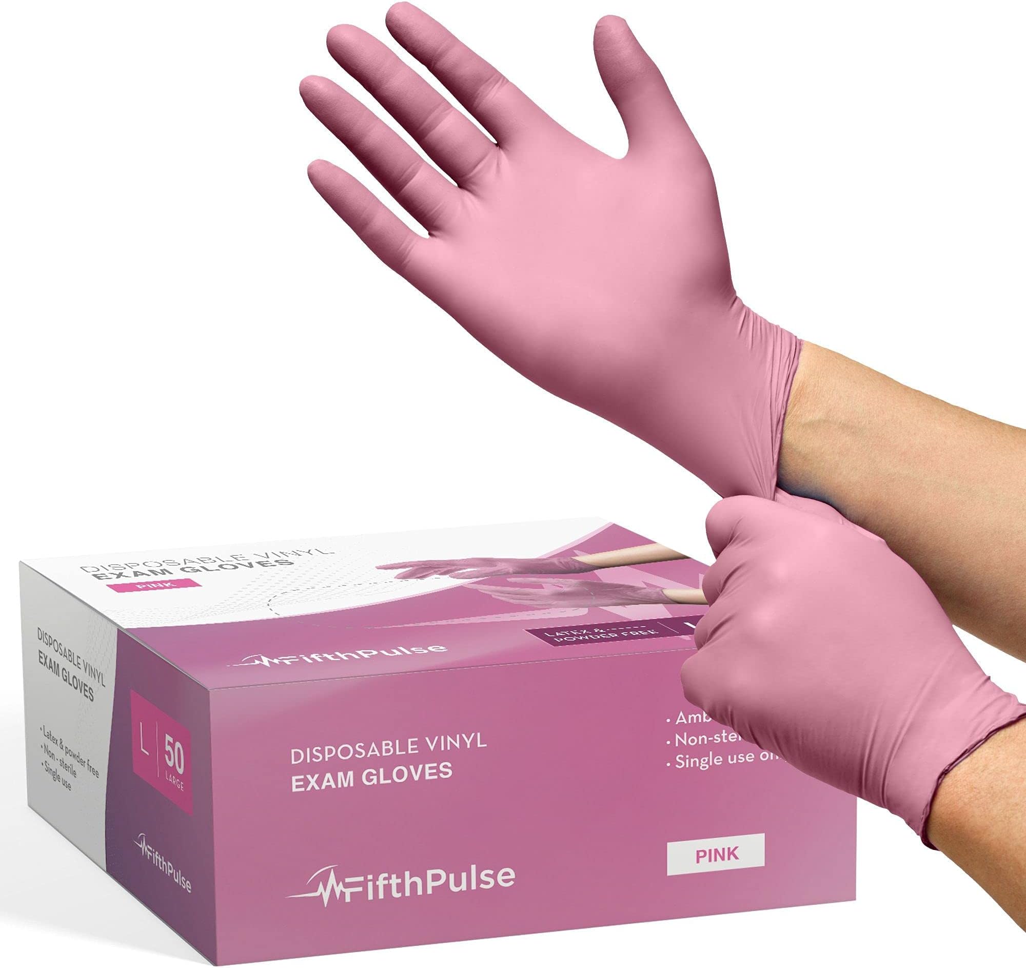 Pink Vinyl Disposable Gloves - Powder and Latex Free Medical Exam Gloves