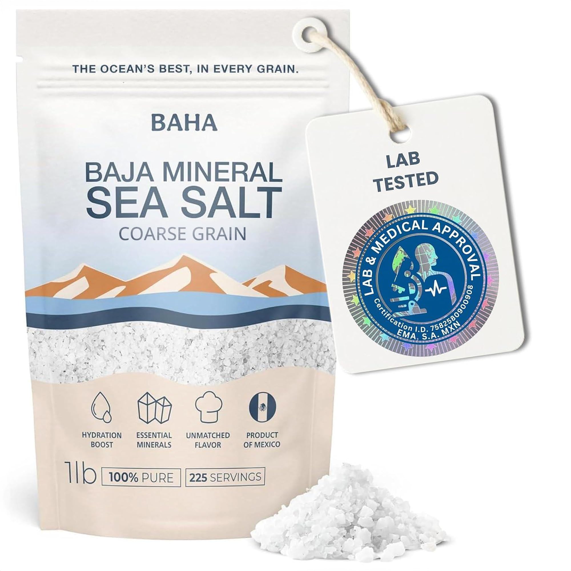 BAHA - Baja Mineral Sea Salt | Original Natural Grain Baha Mineral Gold Salt from Sea of Cortez | Low Sodium & Mineral | For Cooking, Plating and Hydration | For Grinding | 0.5 kg Bag
