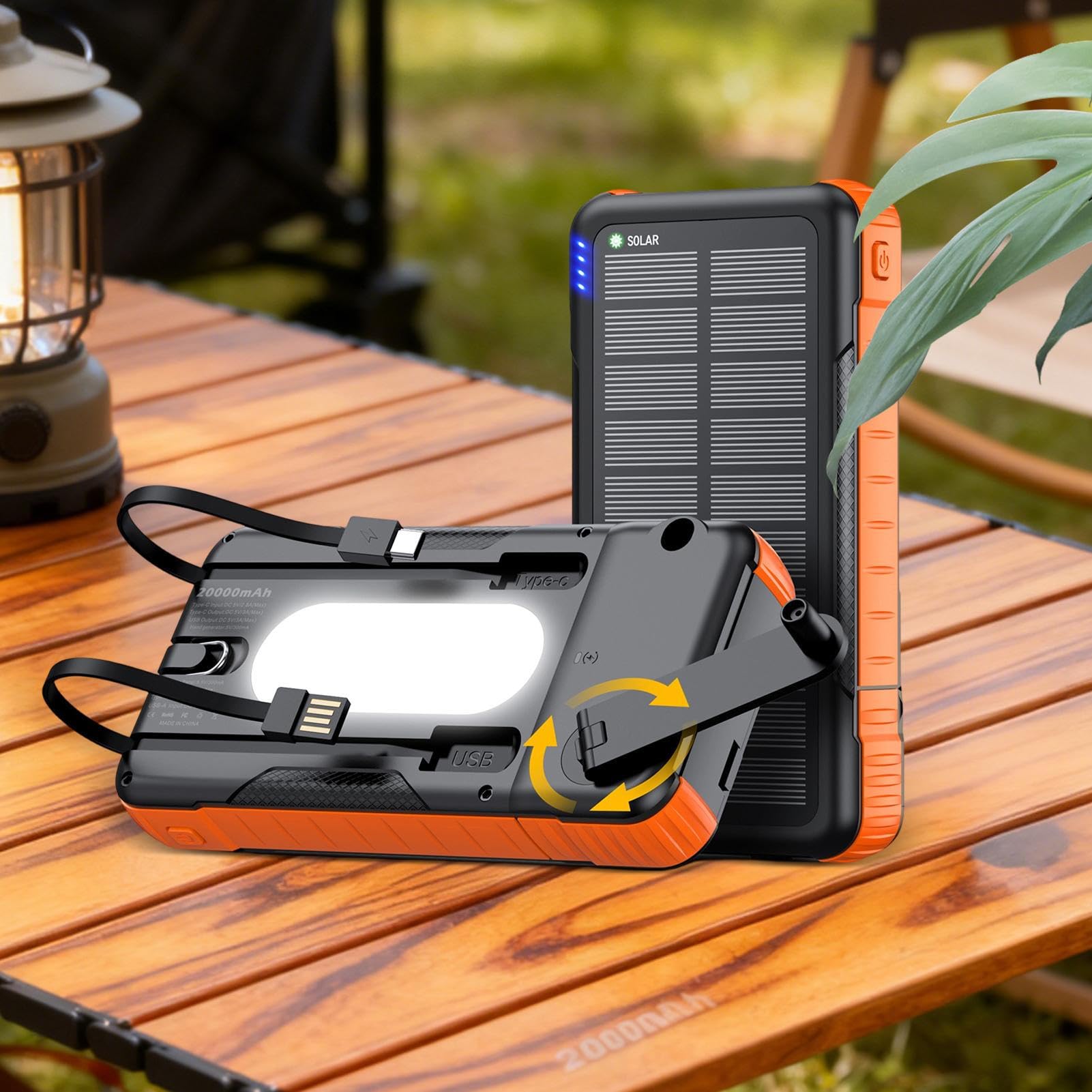 Caricatore Solare Power Bank Resistente Agli Urti Con Torcia | Batteria Portatile Solare Con Manovella Manuale Per Uso Esterno Per Telefono Per Campeggio Escursionismo Viaggio Pesca Zaino