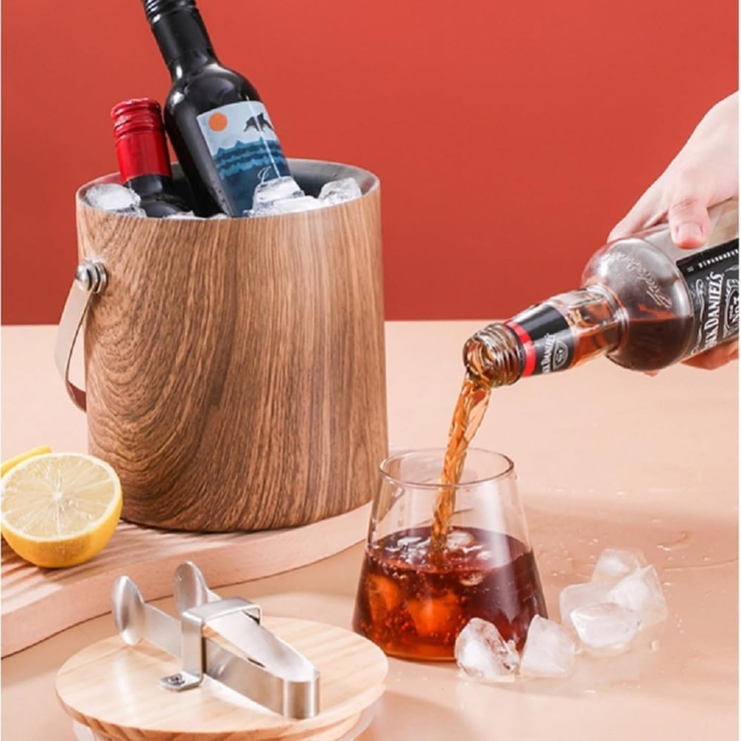 プロ仕様大容量真空断熱アイスペール ステンレス二重構造 フタ &amp; ハンドル付き シャンパン・ボトル保冷用 家庭・業務用 パー