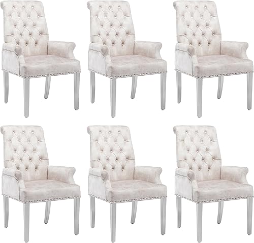 Miniatura 30 de LOULENS Lujosas sillas de comedor de terciopelo, sillas de comedor modernas tapizadas con capitoné, sillas de comedor con reposabrazos y patas de