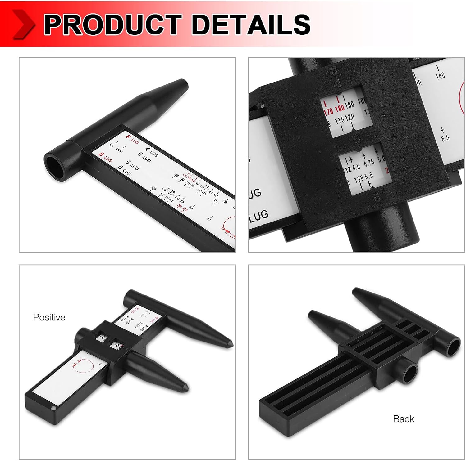 Wheel PCD Gauge, Wheel/Rim Bolt Pattern Measuring Tool, Car PCD Ruler Sliding Caliper for 4 5 6 8 Holes Lug Wheel Rim Gauge