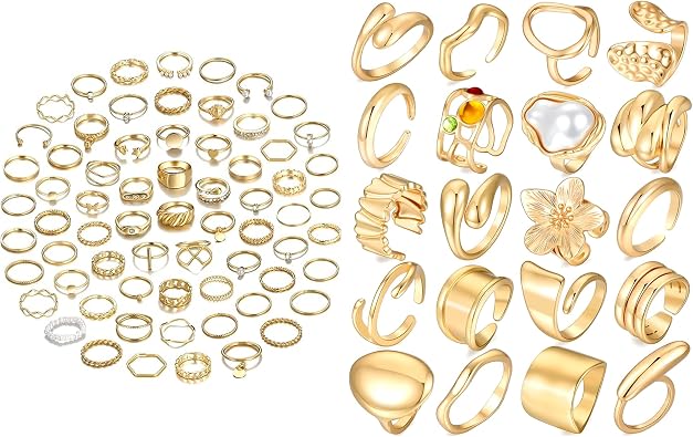YEEZII Christmas Set 68 Pcs Gold Knuckle Rings Set & 20 Pcs Gold Rings Set