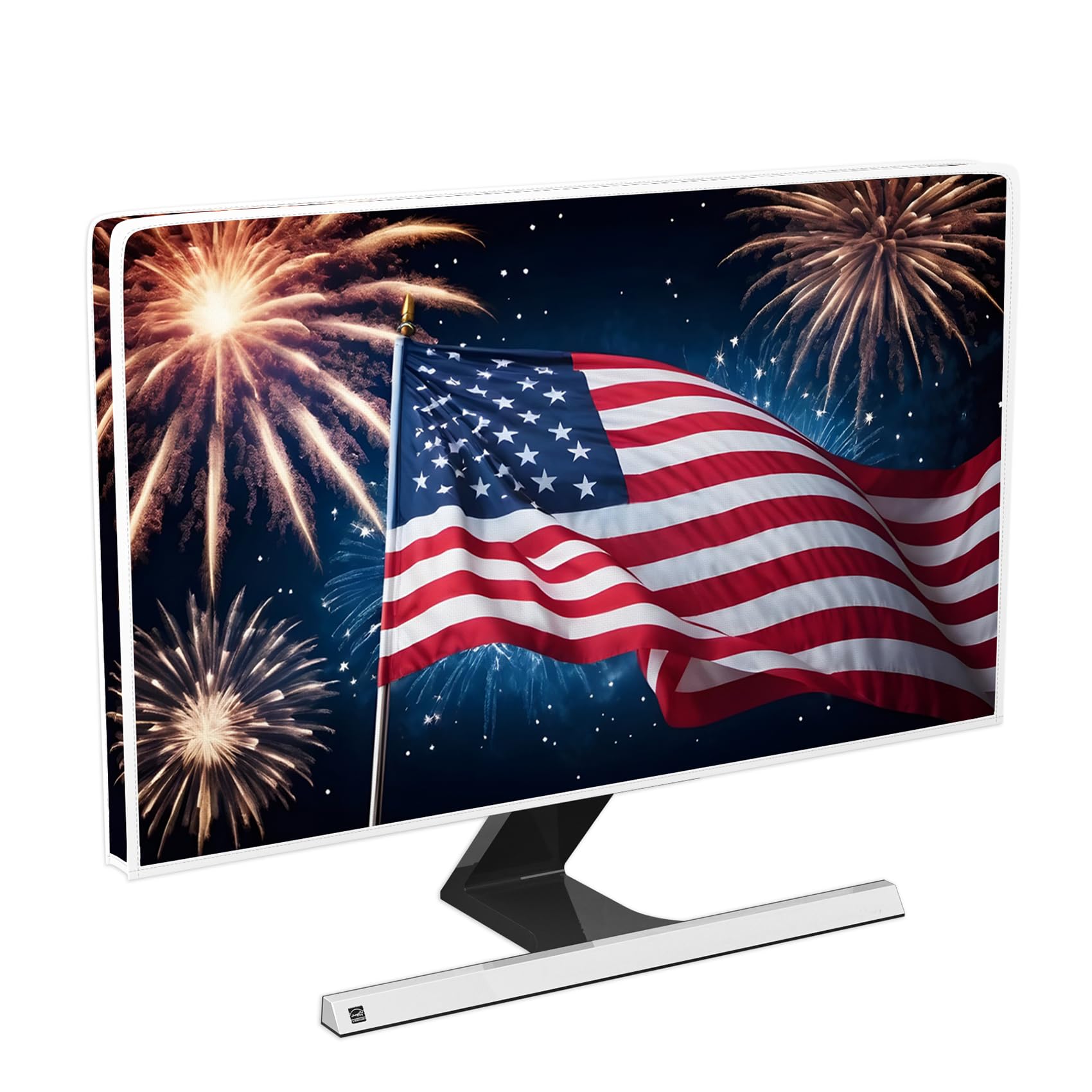 The Old Glory Waterproof 26, 27, 28 Inch Anti-Static Dust Proof LCD/LED/HD Firework The Stars and The Stripes Dust Proof Monitor Covers Independence Day Monitor Accessories for Computer