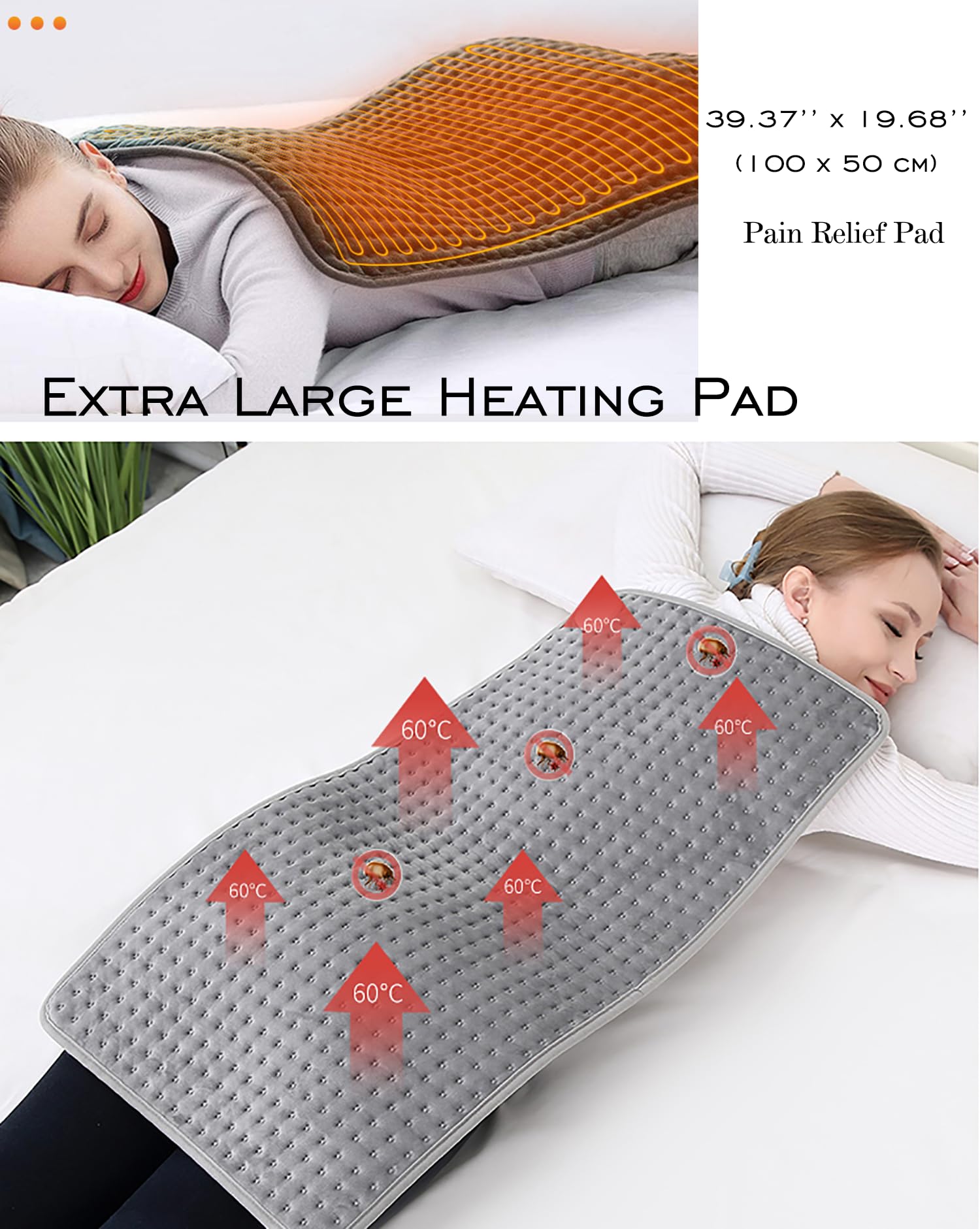 Almohadilla térmica extragrande de 39 x 19 pulgadas para aliviar el dolor de espalda, almohadilla térmica extra grande para hombro