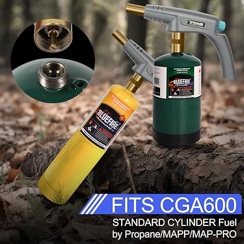 Miniatura 4 de BLUEFIRE MAPP, MAPPRO - Potente cabezal de antorcha de gas de propano, arranque de gatillo Mapp, turbo de gas con llama de ajuste, antorcha de