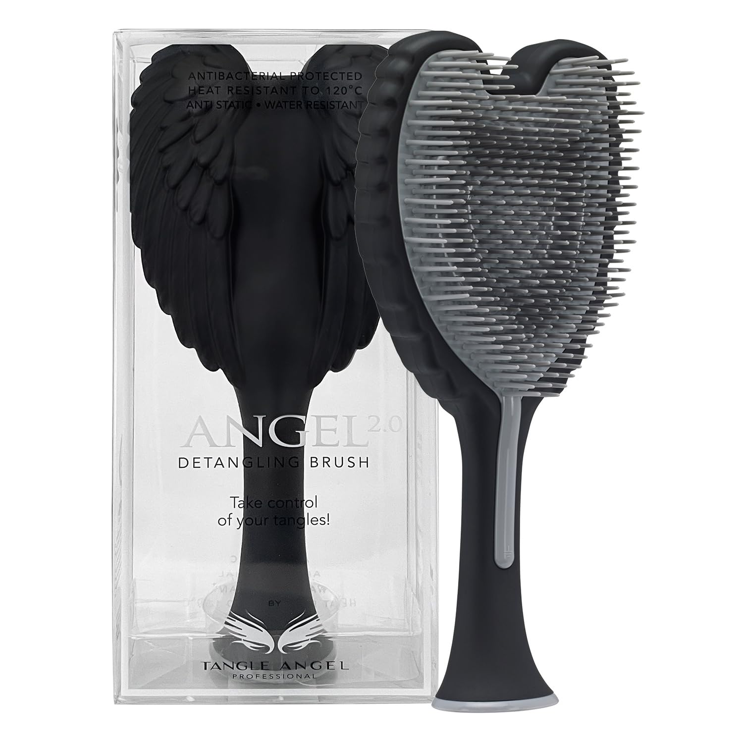 Hair Extension Brush - Anti Static Soft Bristle Paddle Brush for Straight or Wavy Hair - Wings Shower & Blow Drying Detangler Hairbrushes for Women - Matt Black