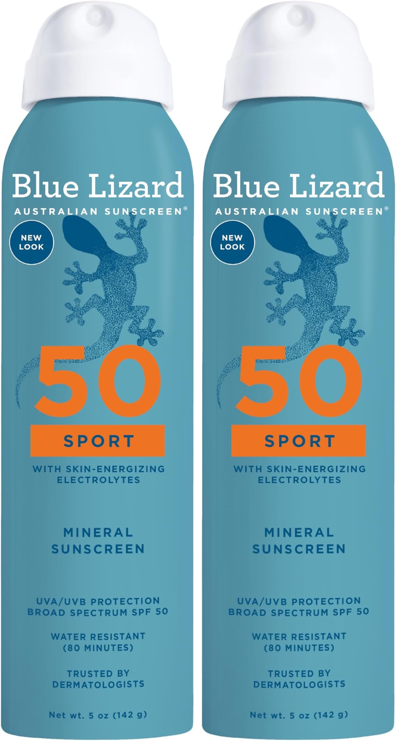 BLUE LIZARD Mineral Sunscreen Spray, SPF 50+ | Water-Resistant | Zinc Oxide Formula | 5 fl oz Pack of 2 | Vegan