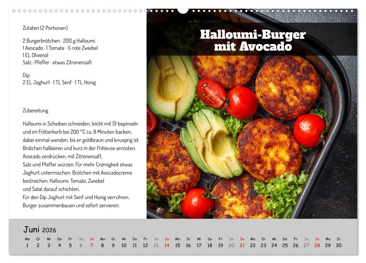 Rezepte für die Heißluftfritteuse - vegetarisch, schnell und einfach (Wandkalender 2026 DIN A2 quer), CALVENDO Monatskalender: Kochen mit der ... Küche im Kochbuch-Stil (CALVENDO Lifestyle)
