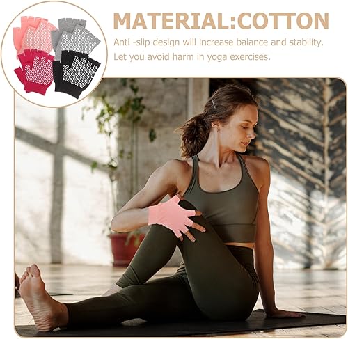 Miniatura 4 de BESPORTBLE 4 pares de guantes de yoga antideslizantes para mujer, guantes de entrenamiento de medio dedo, versátiles protectores de manos para