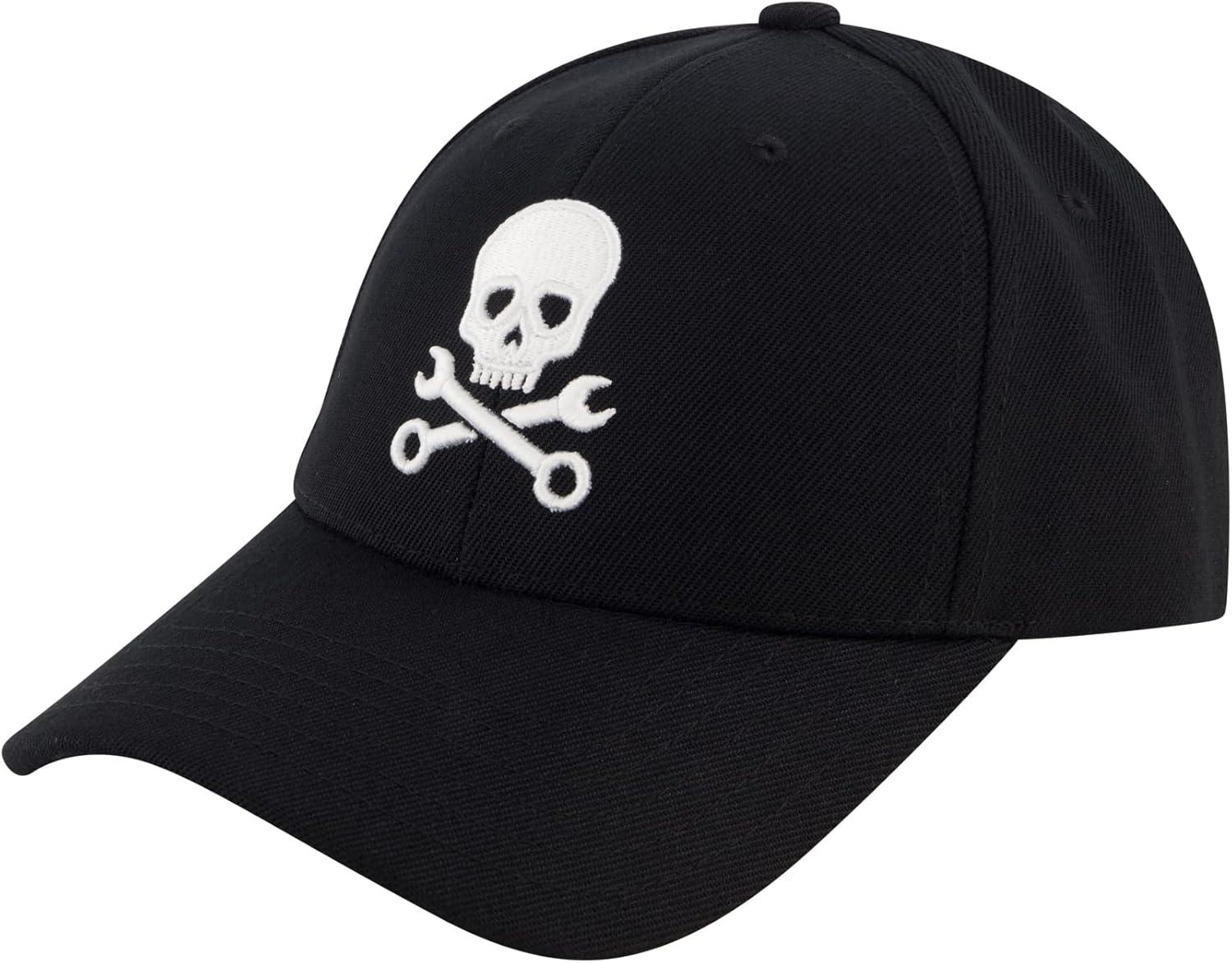 Concept One Baseball Cap, Skull and Wrench Crossbones Adjustable Snapback Baseball Hat with Curved Brim, Black, One Size