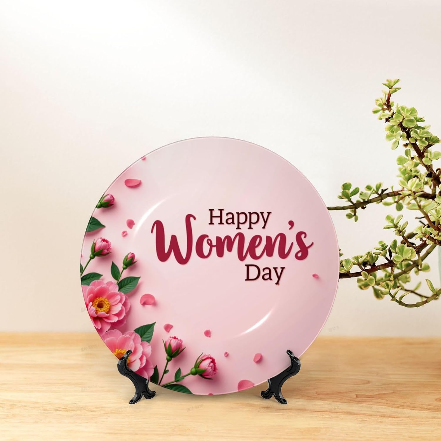 Women'S Day Style Ceramic Plate Display Decorative Plate With Stand Wall Hanging Plate For Home Decor 10 Inch