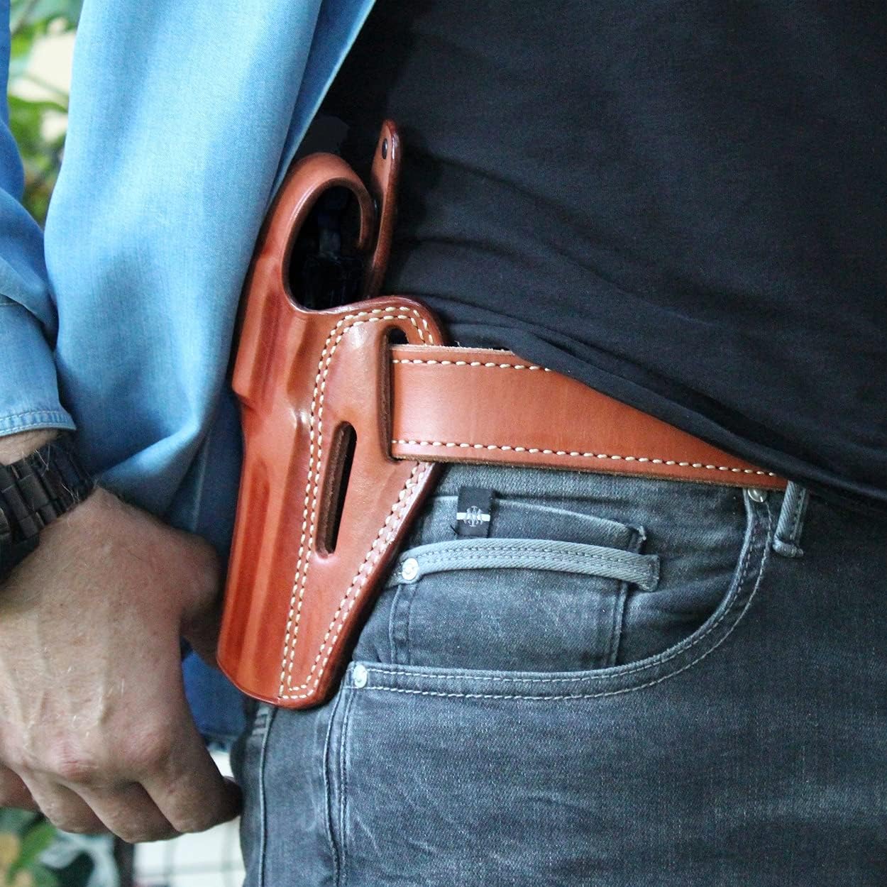 Premium Leather Three Slot OWB Pancake Holster with Thumb Break Fits, GP-100 .357 Magnum 4.2" Barrel, (Please Choose Your Hand Draw) Brown Color #1033#