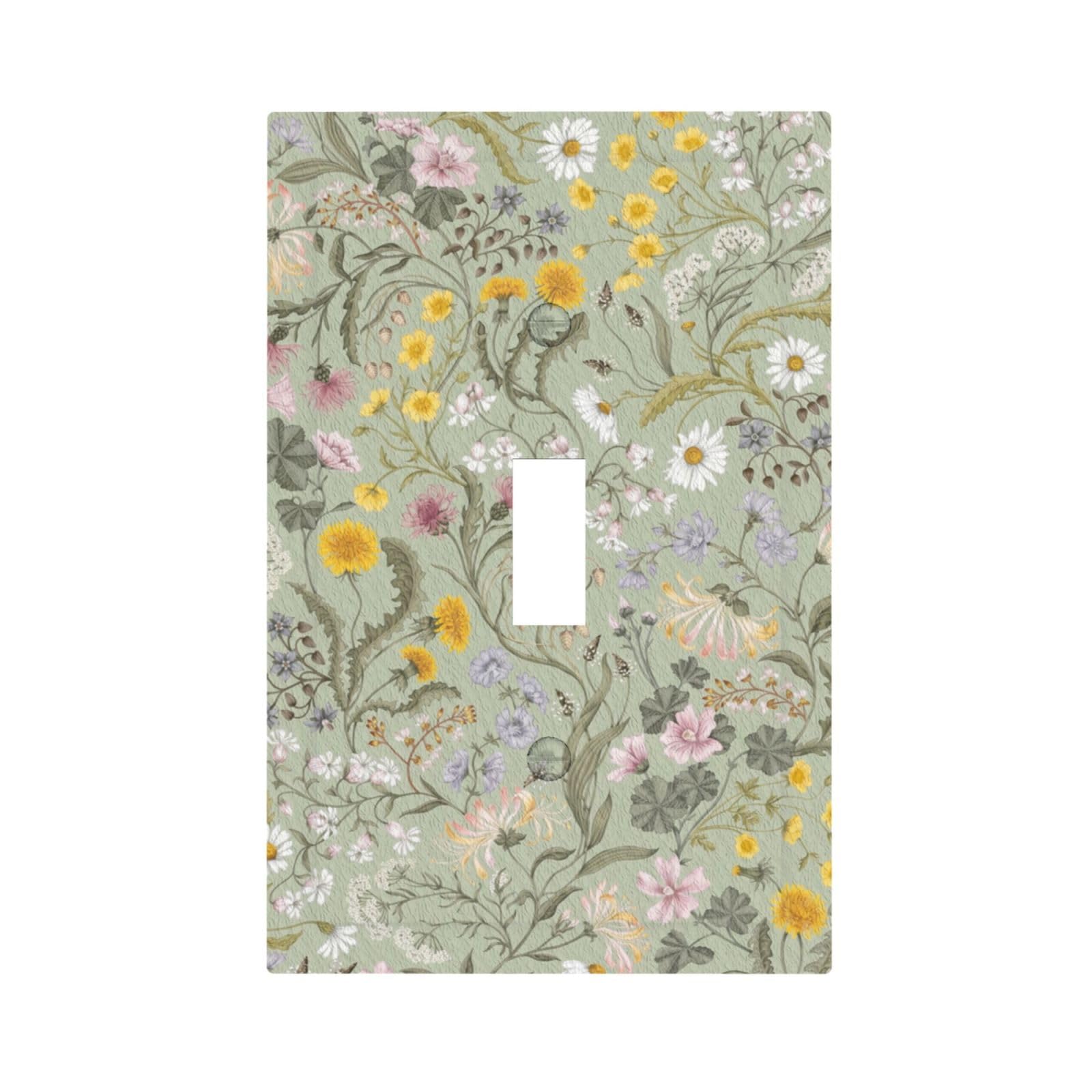 JDAKHD Decorative Light Switch Plate Covers Sage Green Wildflower Daisy Floral 1 Gang Wall Plate Unique Single Toggle Vintage Floral Light Switch Covers Artistic Faceplate Neutral Botanical Decor