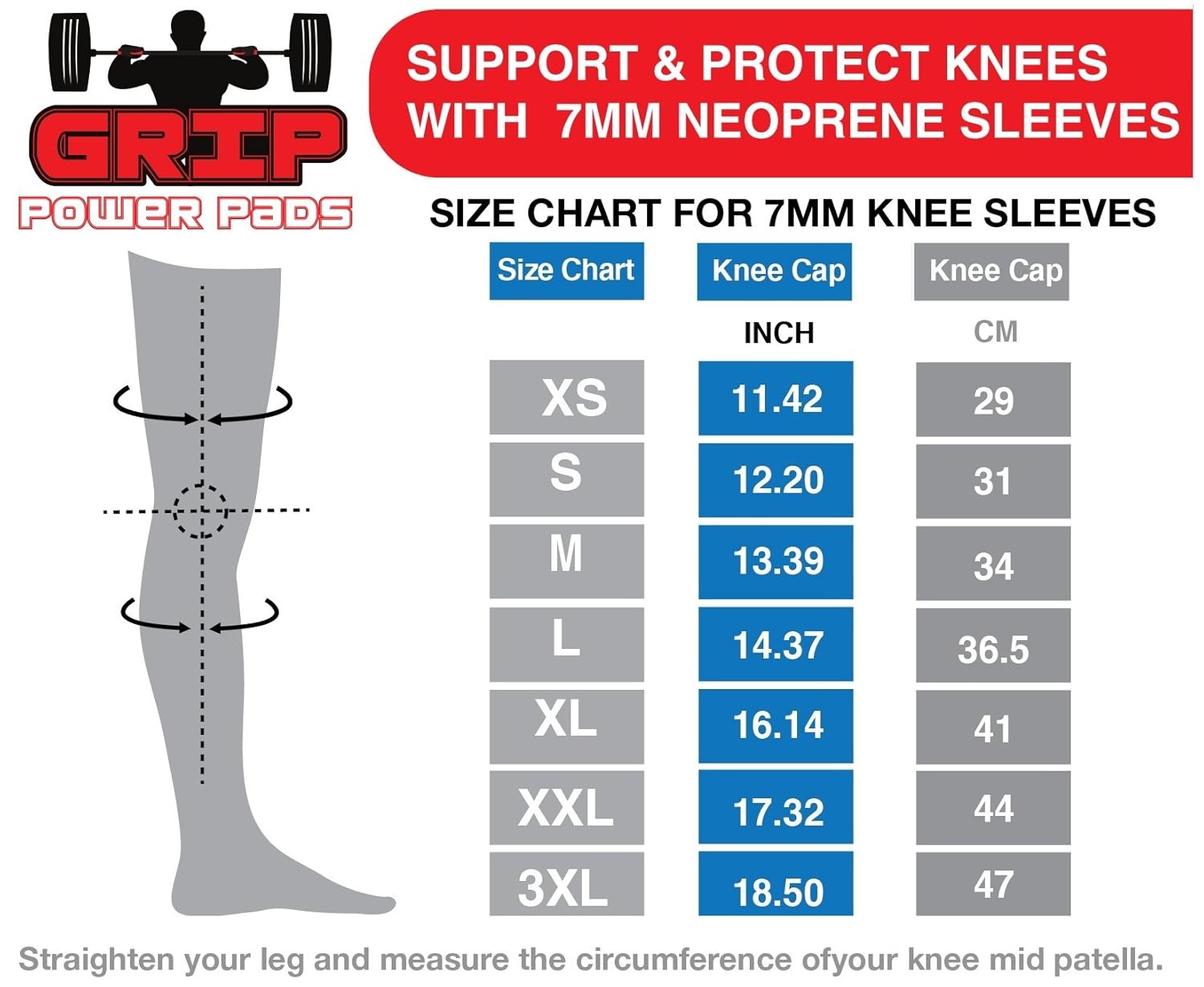 Grip Power Pads Knee Sleeves (SOLD AS A PAIR of 2) for Cross Training Squats Weightlifting Basketball Compression Braces 7mm Neoprene (XL KNEE CAP 16.14", GRAY) : Health & Household