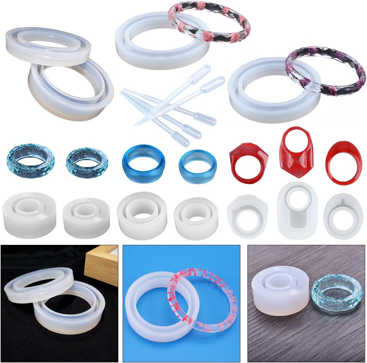 11 Piezas Resina Epoxi Ronda Molde de Fundición,Anillo de Silicona Moldes,Molde de Silicona con Forma de Anillo de Epoxi,Anillo de Silicona DIY Molde para la Fabricacion de Joyas de Resina Artesanal