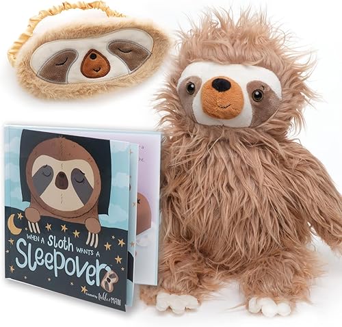 Tickle & Main Juego de regalo para fiesta de pijamas de perezoso, juego de 3 piezas que incluye peluche de perezoso, libro de cuentos ilustrado y