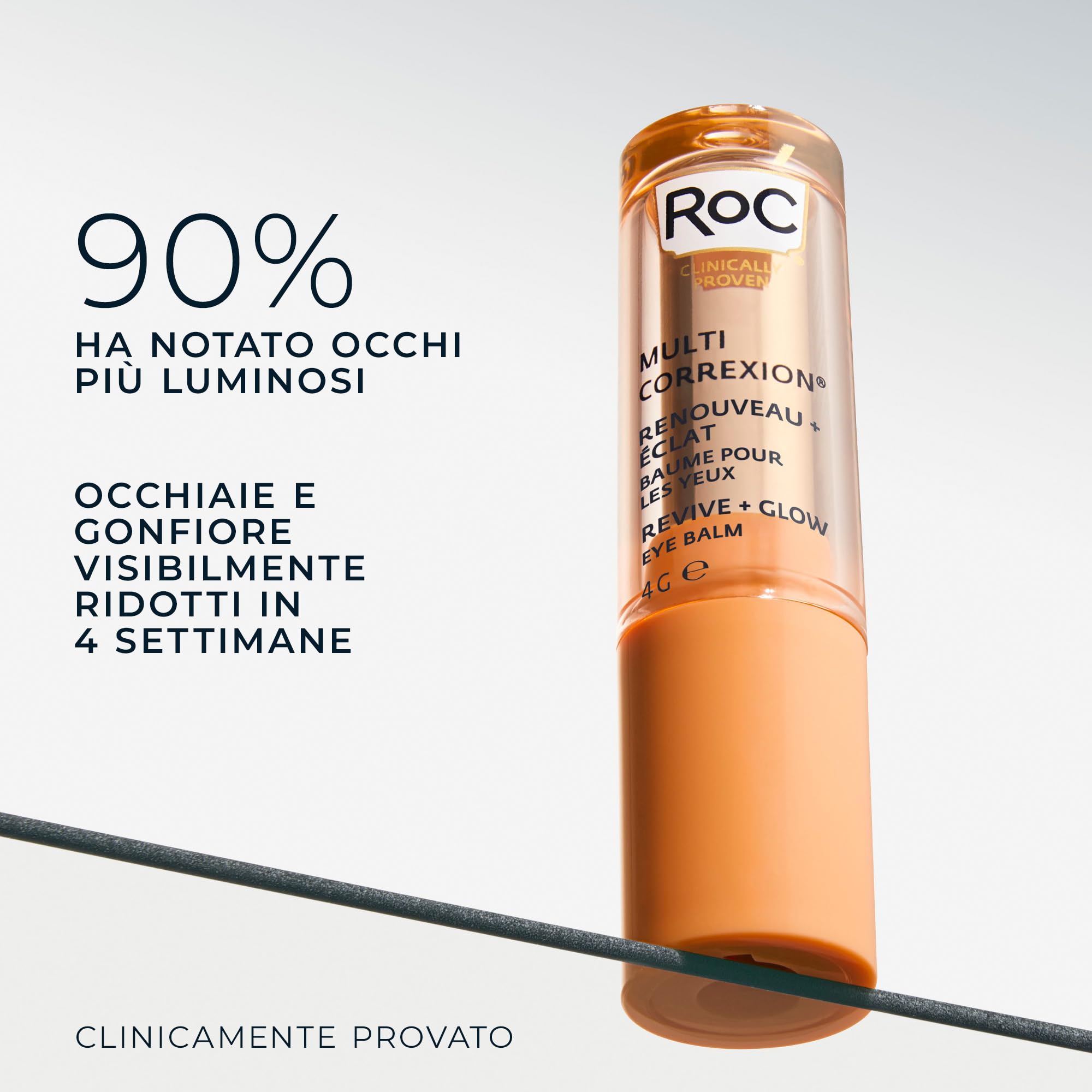 RoC - Multi Correxion Revive + Glow Balsamo Occhi - Formula Alla Vitamina C E Ai Peptidi - Riduzione Delle Cricche Scure E Delle Borse - Applicazione Senza Contatto - Ipoallergenico - 4g