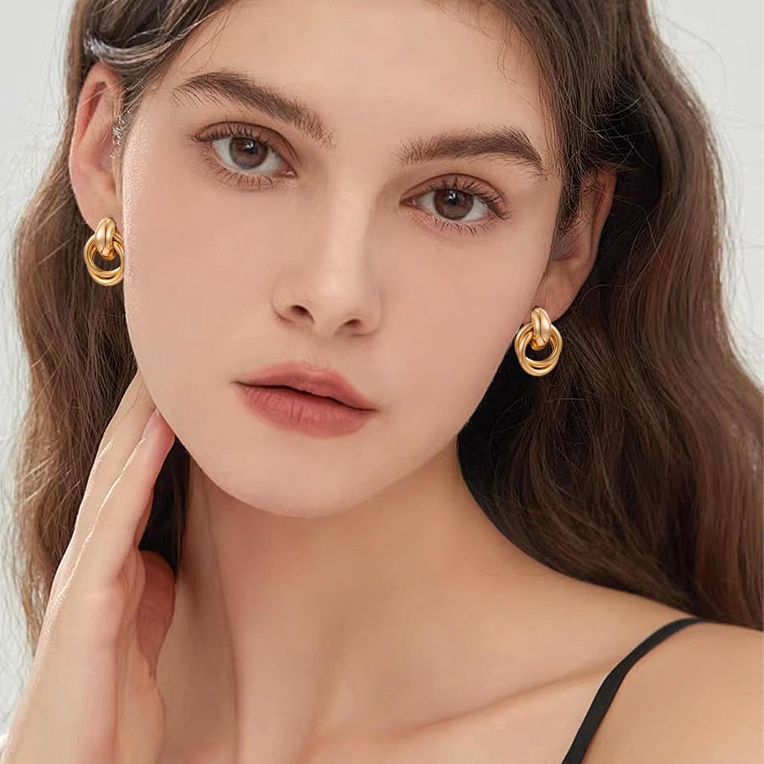 Gold Geometric Drop Dangle Earrings for Women Stud Small Twisted Link Earrings 14K Gold Plated Jewelry Gifts - Image 3