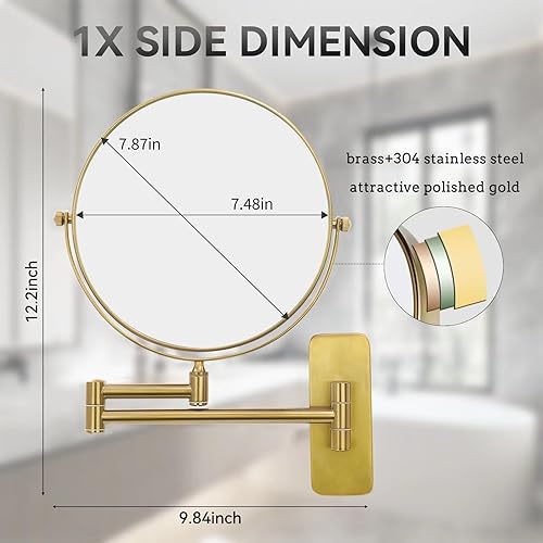 Miniatura 4 de Nicesail Espejo de maquillaje de montaje en pared, espejo de aumento 1X5X de doble cara, espejo ampliable para afeitado y giro de baño, acabado de