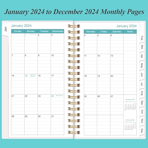 Miniatura 3 de Agenda de bolsillocalendario 2024  Agenda semanal mensual A6, enero 2024 a diciembre 2024, 3.75 x 6.75 pulgadas con cubierta flexible, pestañas,