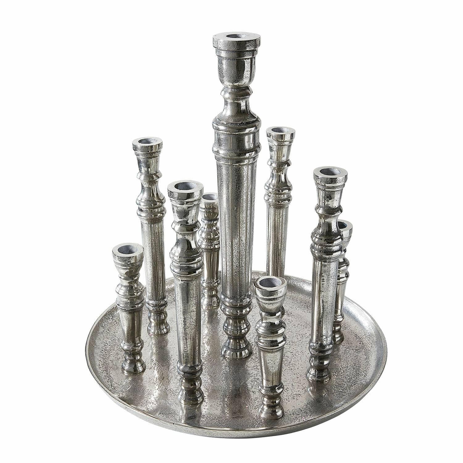 Loberon Calcot Chandelier - Finition argentée vieillie - pour Neuf Bougies Longues, argenté Vieilli