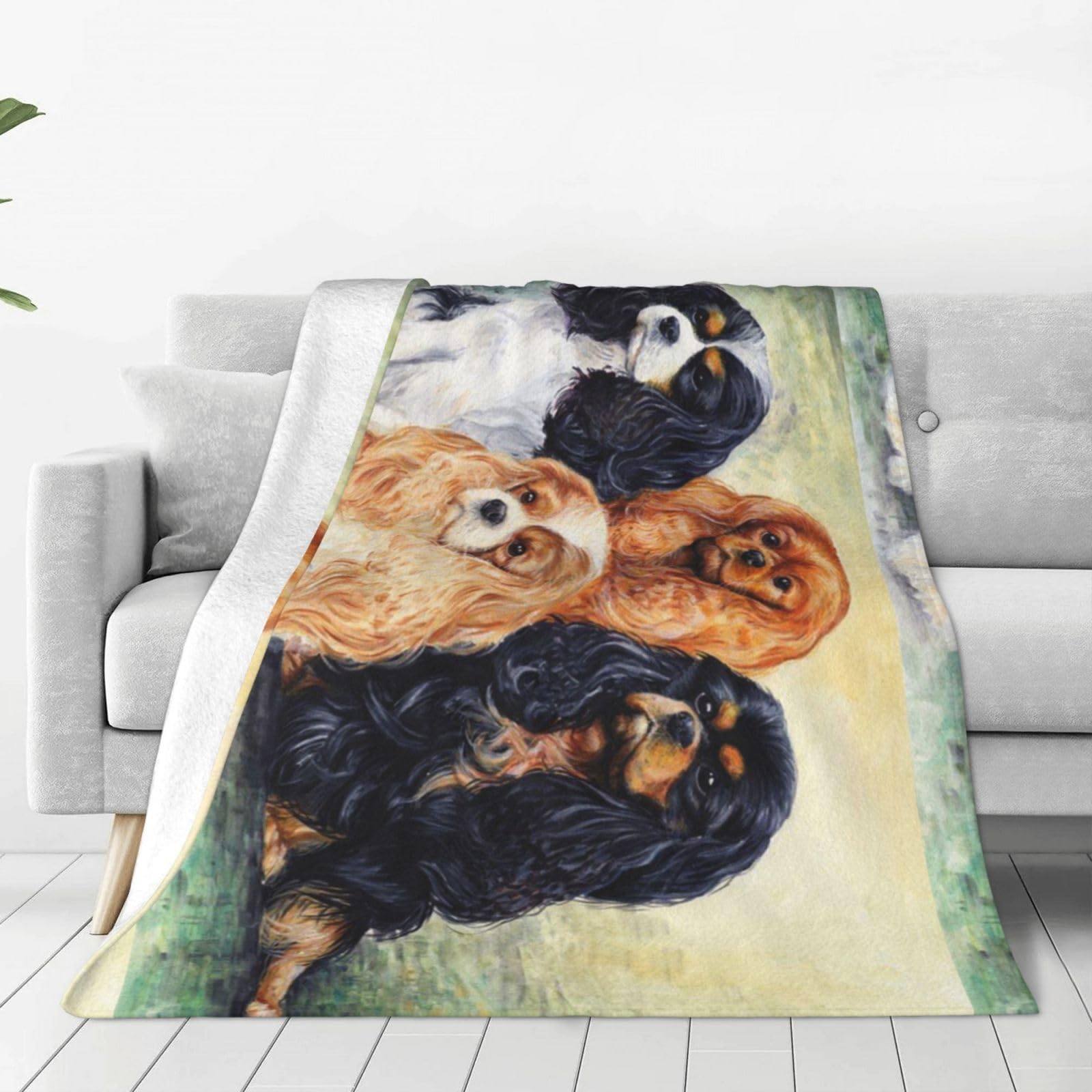 Blanket Black Golden Cavalier King Charles Spaniel Soft Throw Blanket All Season Warm Blankets Lightweight Fuzzy Flannel Throws 150X125 CM