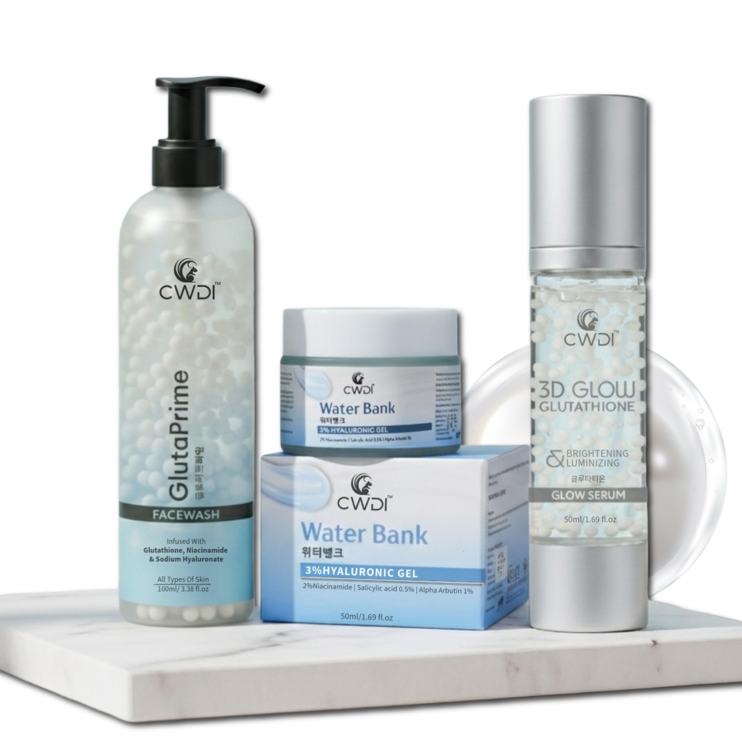 Glass Skin Trio Skincare Set – Hydrating Water Bank Gel Cream, Face Wash & Serum | Infused with Glutathione & Hyaluronic Acid for Tone Correction, Deep Hydration & Brightening – 3-Piece Kit-image-39