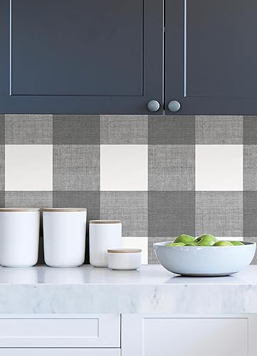 Miniatura 4 de Scott Living Scott-ish - Papel tapiz autoadhesivo a cuadros, color gris