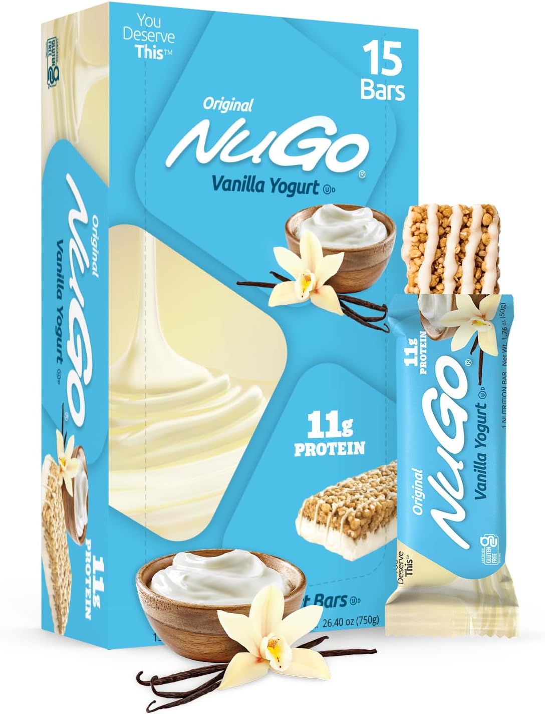 NuGo Original, Vanilla Yogurt, 11g Protein Bar, Gluten Free, 15 Ct
