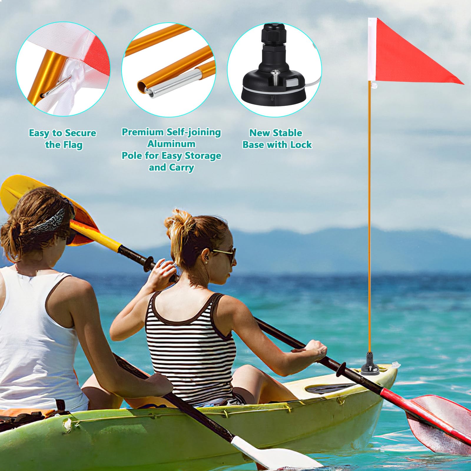 MERRYHAPY Kit Bandiera Sicurezza Kayak Asta Portabandiera Multifunzione, Supporto Stabile 4 Piedi, Accessorio visibilità per Barche e Canoe, Facile da Installare e Trasportare