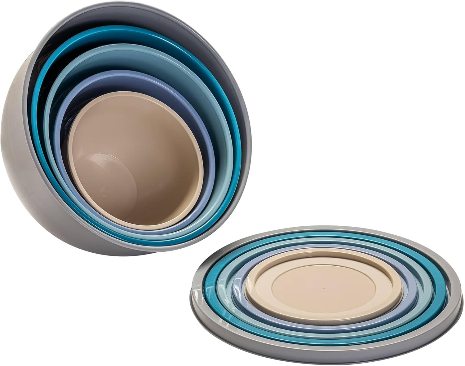 10 Piece Plastic Mixing Bowl Set with Lids, Nesting Kitchen Prep Bowls with Non Slip Base, Multiple Sizes, Microwave Dishwasher and Freezer Safe