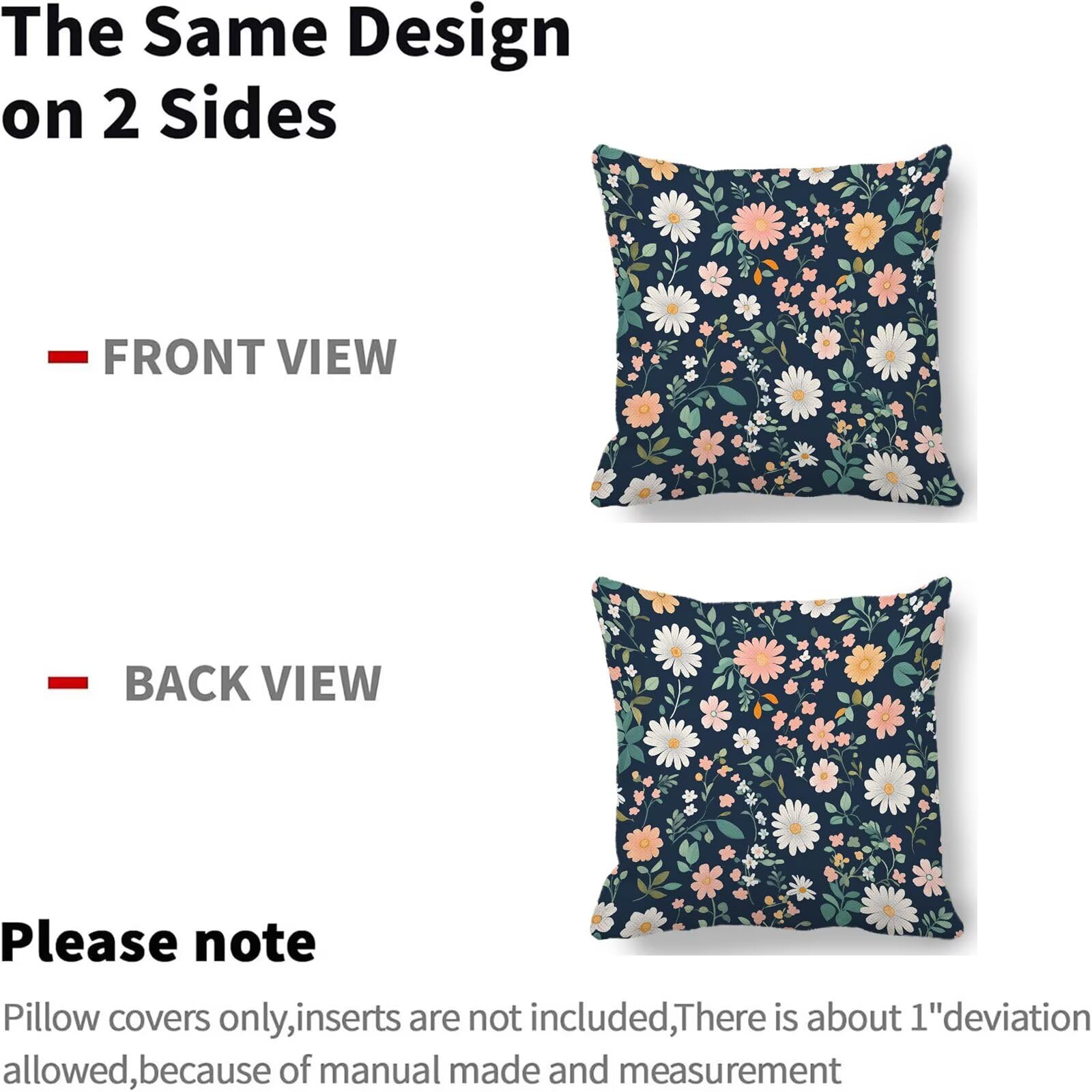 Kwiaty Poszewki na poduszki Sofa 80 x 80 Kolorowy zestaw 2 sztuk, Wodoodporna poszewka na poduszkę Niewidoczny zamek Pościel Poszewka na poduszkę, Miękkie Wygodne Oddychające Poszewki na poduszki na