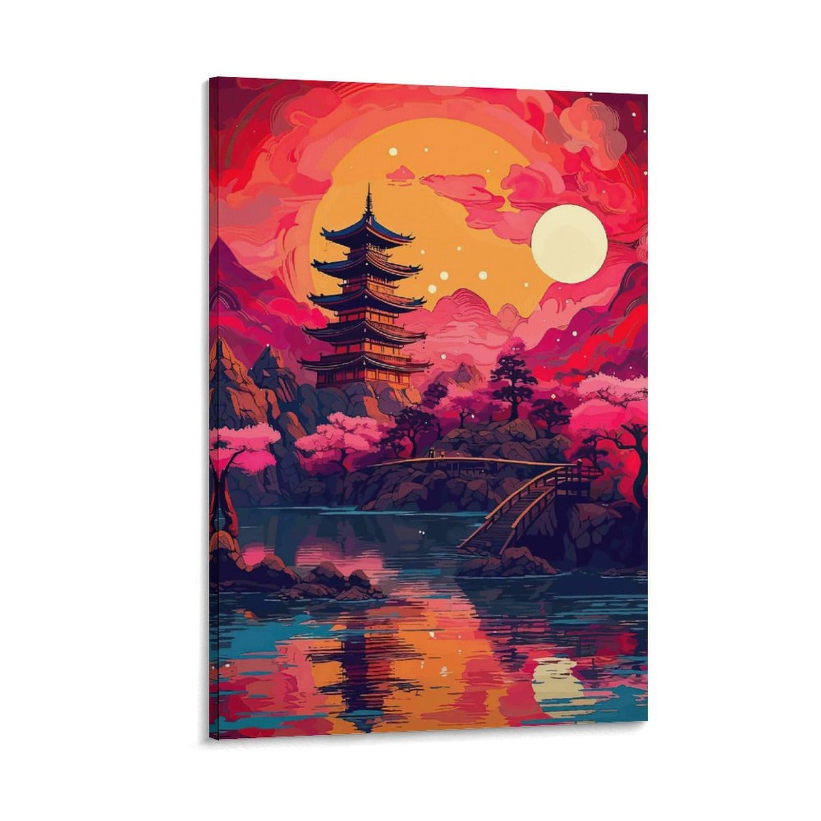 DHBANEIOK Eastern Pagoda Sunset Poster Artwork Canvas Prints Picture Modern Canvas Wall Art Picture Wall Hanging for Home Decorations 20x30inch(50x75cm)