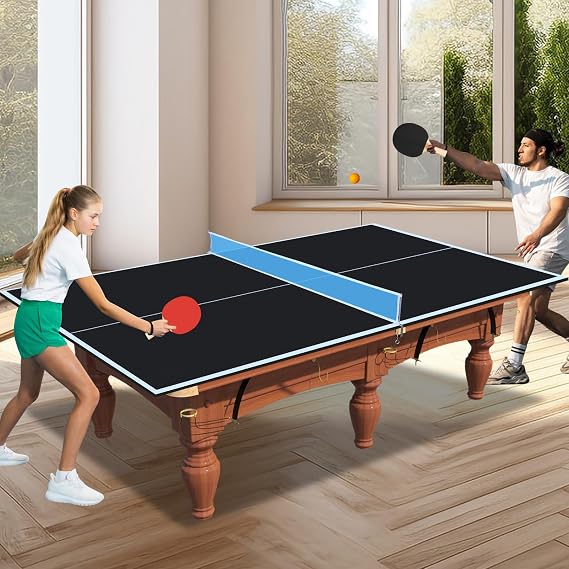 Ping Pong Table Top for Billiard Table, 6FT/7FT/8FT/8.5FT/9FT Foldable Table Tennis Table Topper, Indoor Outdoor Table Tennis Conversion Top w/Net & Premium Foam Padding